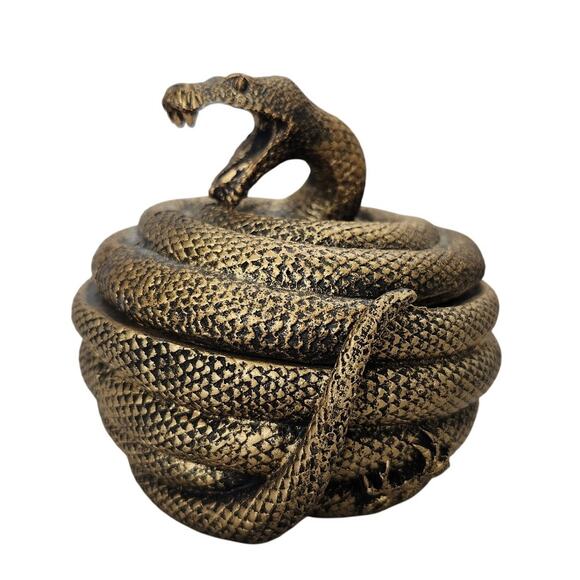 Ornate Gold Lidded Jar Trinket Box Snake Fangs Spider Resin King Cobra Gift - Picture 1 of 9